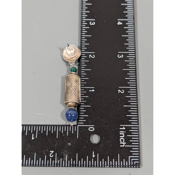 Vintage Celtic Knot Blue Green Stone Long Dangle Earrings Silver Tone - Picture 7 of 7